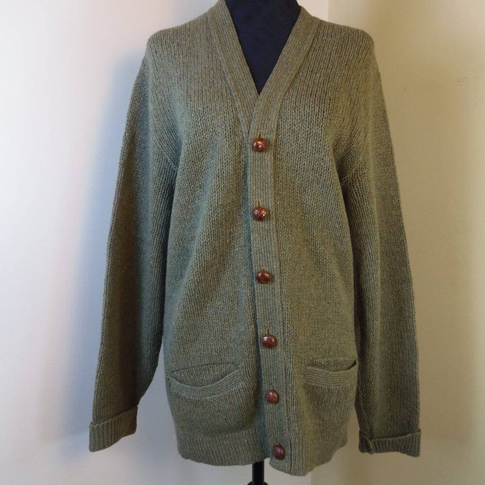 Vintage McGREGOR The Big Beat Shetland Wool Cardigan Olive Sz 42 Kurt Cobain